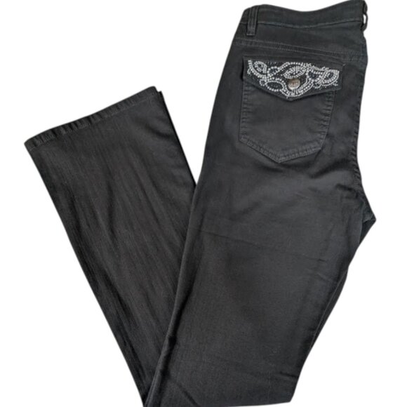 NTW Y2K Tru Luxe Womens Black Denim Jewel Embellished Bootcut Jeans Size 10 - Picture 2 of 7
